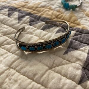 Silver Cuff Bracelet with Turquoise Stones